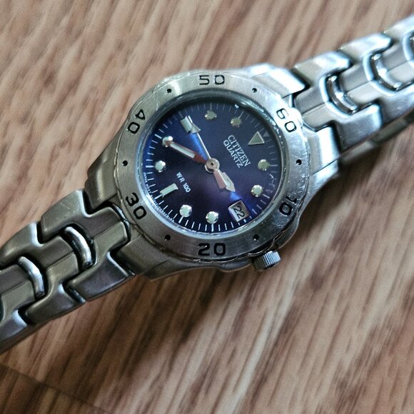 Citizen Ladies Wristwatch WR-100 Blue Dial Quartz Watch Date Calendar Analog - Picture 5 of 9